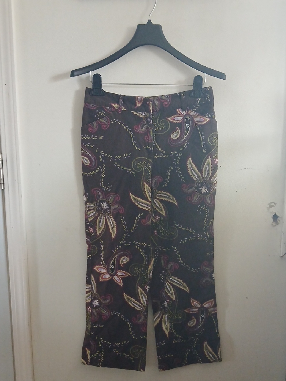Floral Paisley Croppef Ankle- Brown Base with Burgundy